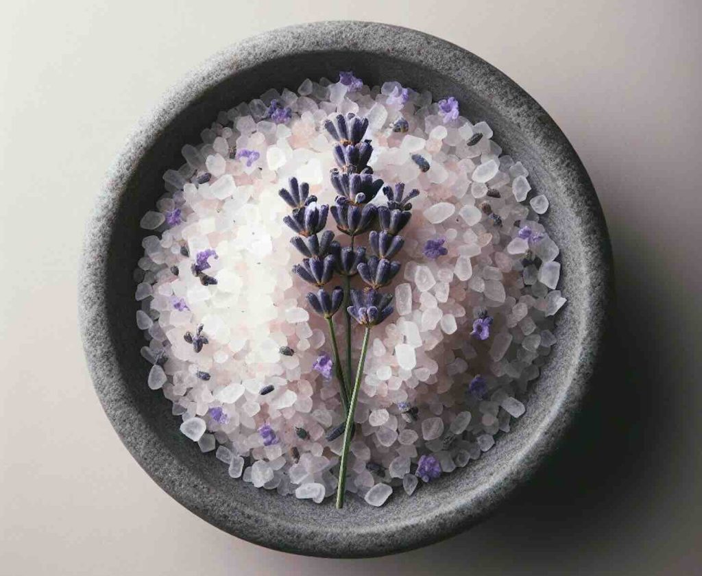 Polvere di lavanda con sale grosso per un cuscino calmante