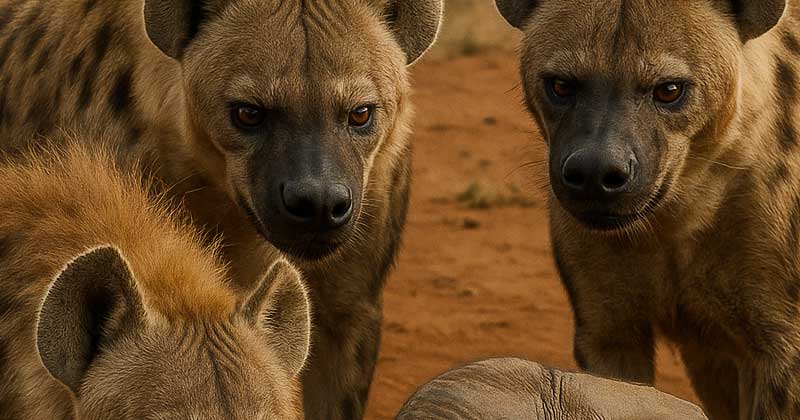 Un branco di iene ha circondato un piccolo e indifeso cucciolo di elefante, pronto ad attaccare