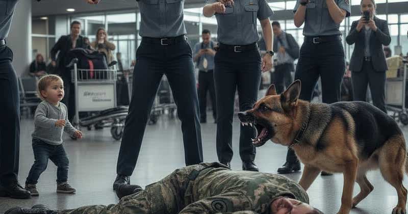Le persone in aeroporto hanno notato un uomo in uniforme disteso a terra