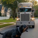Il cane è saltato davanti all’auto ed è stato a un passo dall’essere investito da un camion