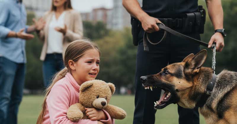 Il cane poliziotto ha iniziato a abbaiare brusc quando ha visto una bambina piccola accanto ai suoi genitori