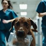 Il cane correva nel corridoio dell’ospedale, tenendo in bocca un pacchetto nero