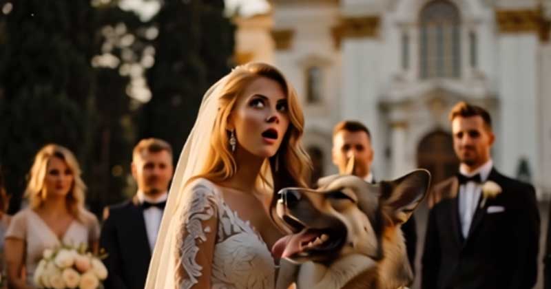 Durante il matrimonio, il cane bloccò improvvisamente la strada della sposa e cominciò ad abbaiare