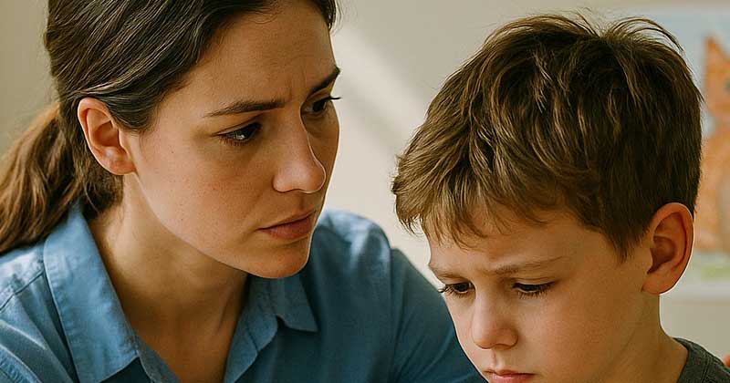 Il bambino piange di dolore. “Non posso sedermi, SIGNORA”